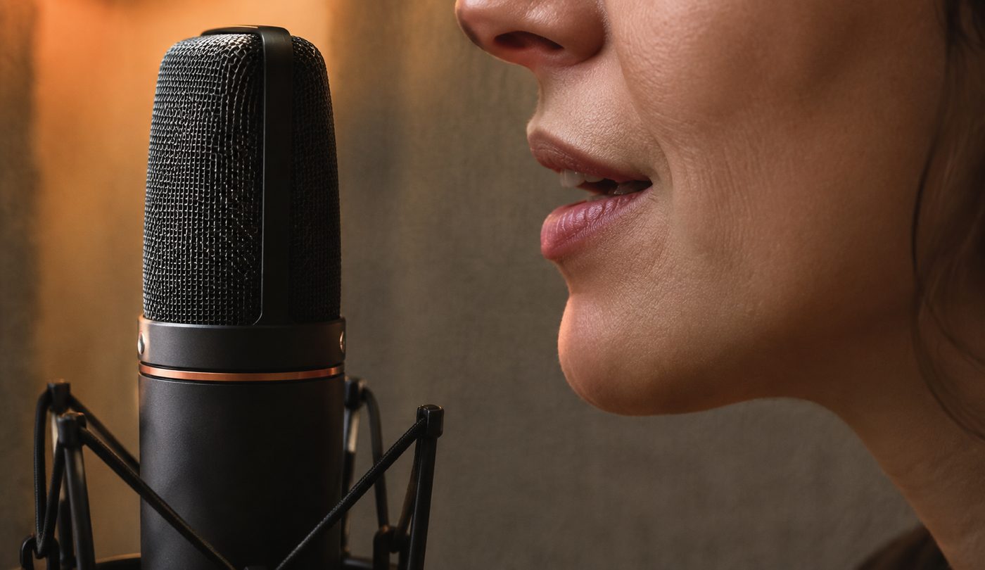 A second voice during a recording at a studio microphone