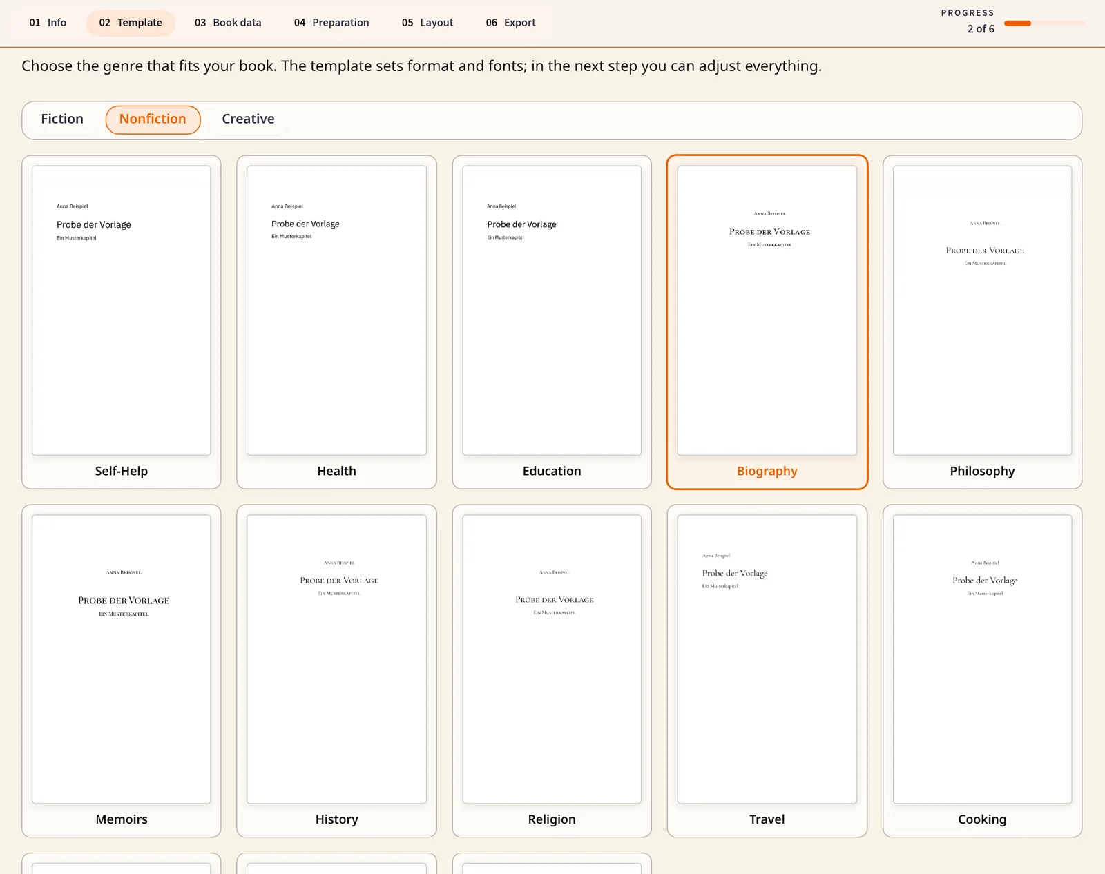 Scribigo Textbuddy: template step with non-fiction genre templates